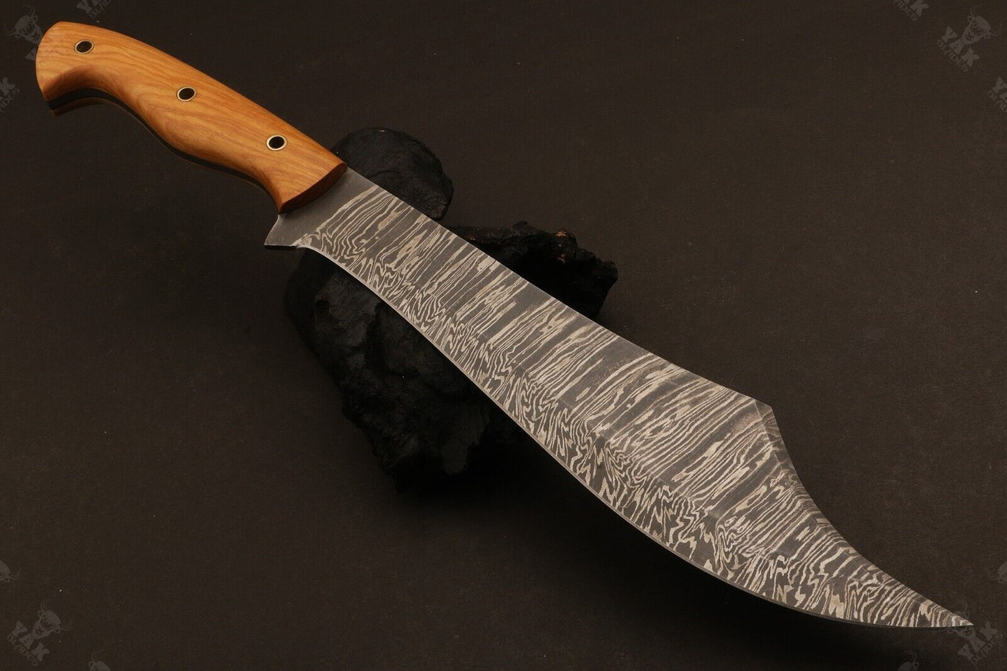 15 Inch Hand Forged Damascus Steel Hunting Knife with Hardwood Handle by Heritage Forge