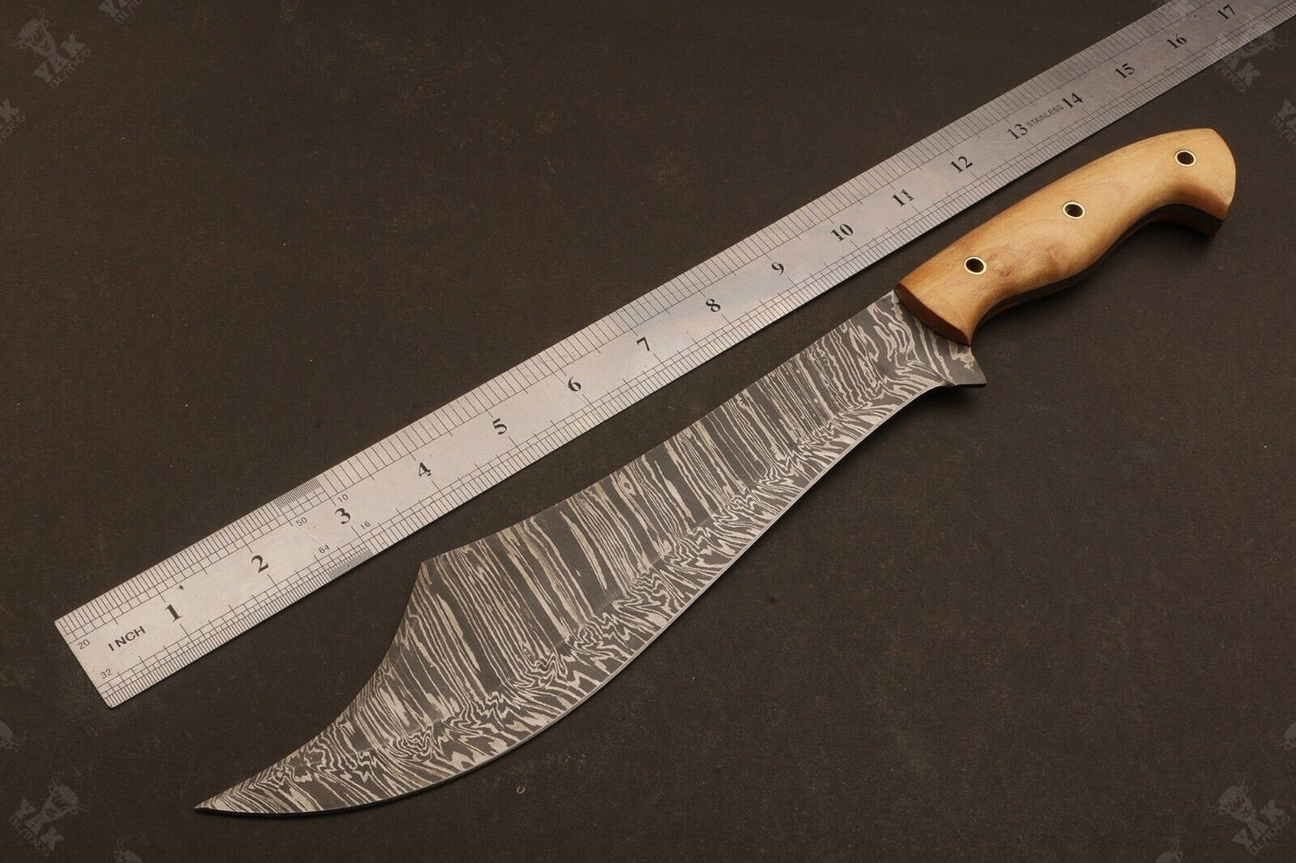 15 Inch Hand Forged Damascus Steel Hunting Knife with Hardwood Handle by Heritage Forge