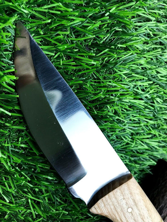 8" Handmade Stainless Steel Skinner Knife with Forged Blade & Leather Sheath