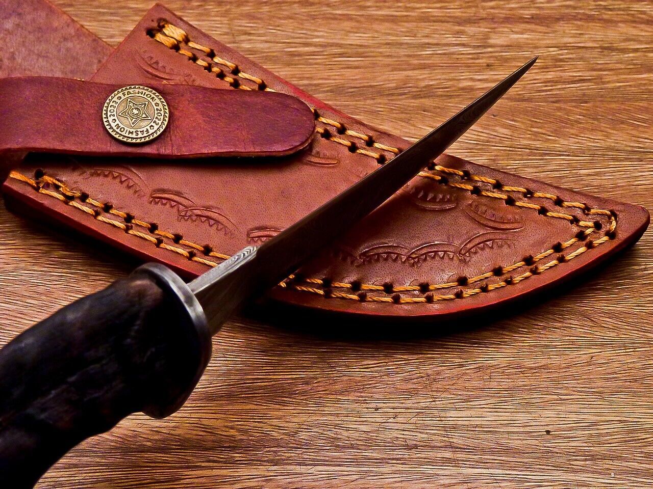 8" Ram Horn Damascus Steel Bowie Knife – Handmade Full Tang Hunting Blade