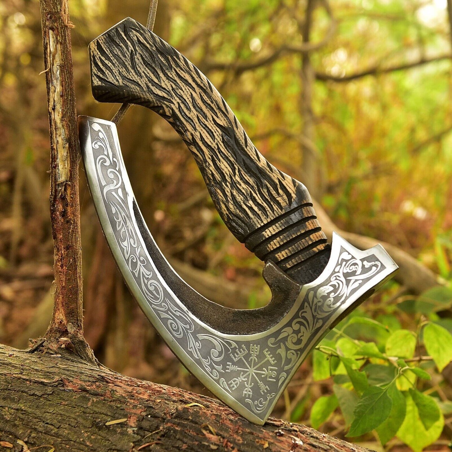 Handmade Viking Engraved Axe – Carbon Steel 12 Inch Slicer for Camping Xmas Gift
