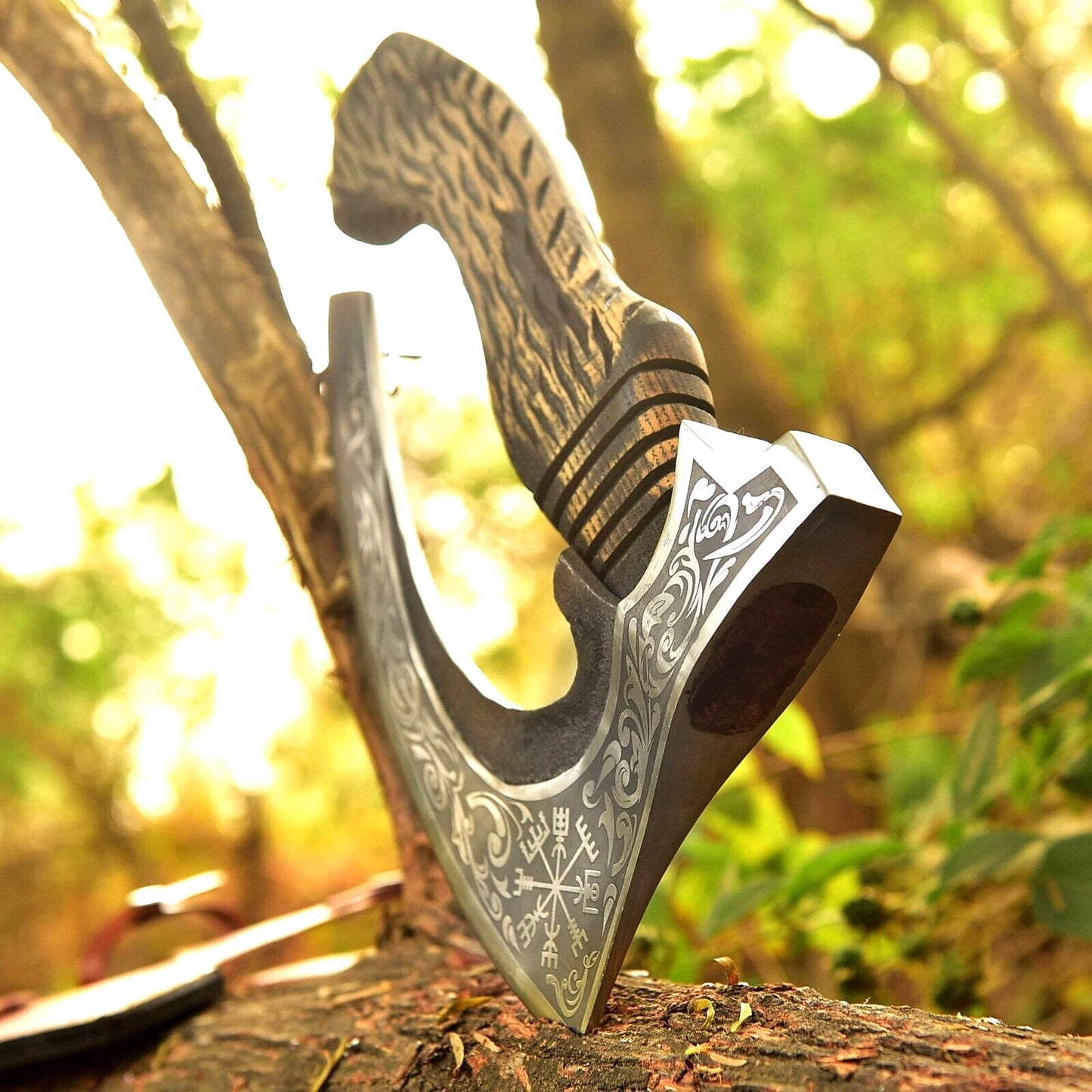 Handmade Viking Engraved Axe – Carbon Steel 12 Inch Slicer for Camping Xmas Gift