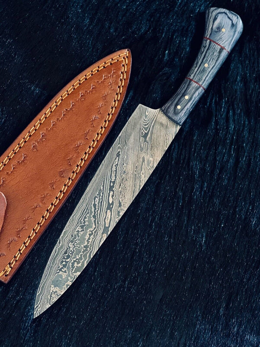 12.5" Custom Handmade Fire Damascus Steel Santoku Chef Knife – Premium Hand-Forged Blade