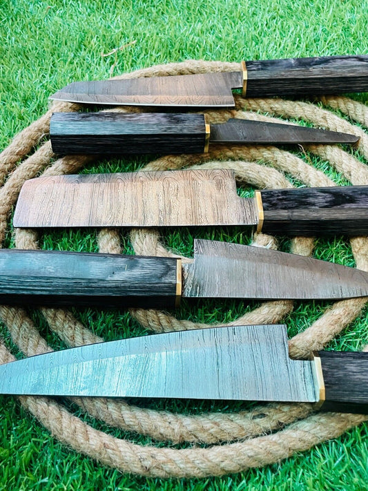 5-Piece Handmade Damascus Steel Chef Knife Set with Leather Bag Cover