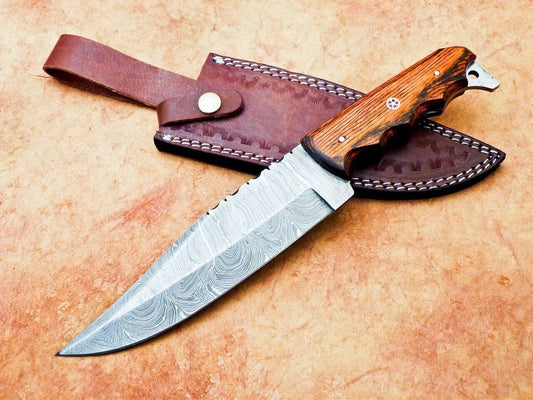 Heritage Forge 12" Custom Damascus Steel Hunting Bowie Knife Hardwood Handle
