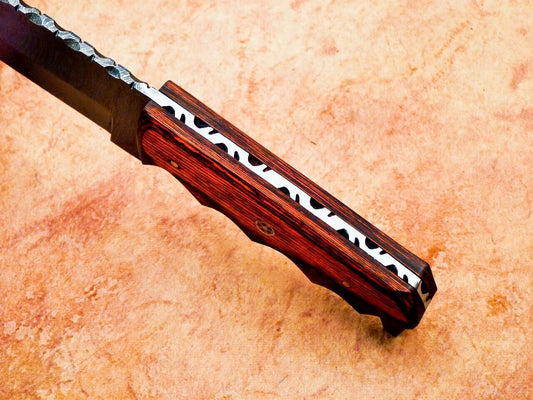 12" Full Tang Damascus Bowie Knife with Hardwood Handle