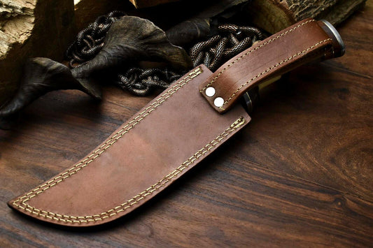 12.5" Damascus Bowie Knife with Camel Bone Handle