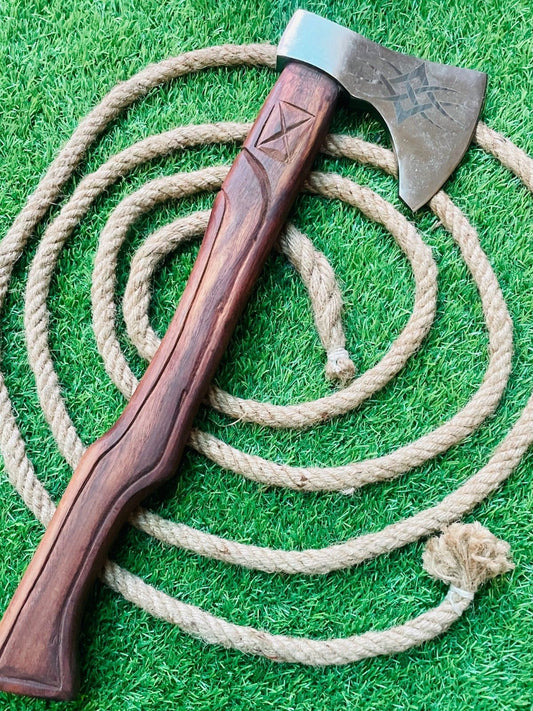 Hand Forged Carbon Steel Viking Bearded Tomahawk Axe with Wooden Handle 24 Inch