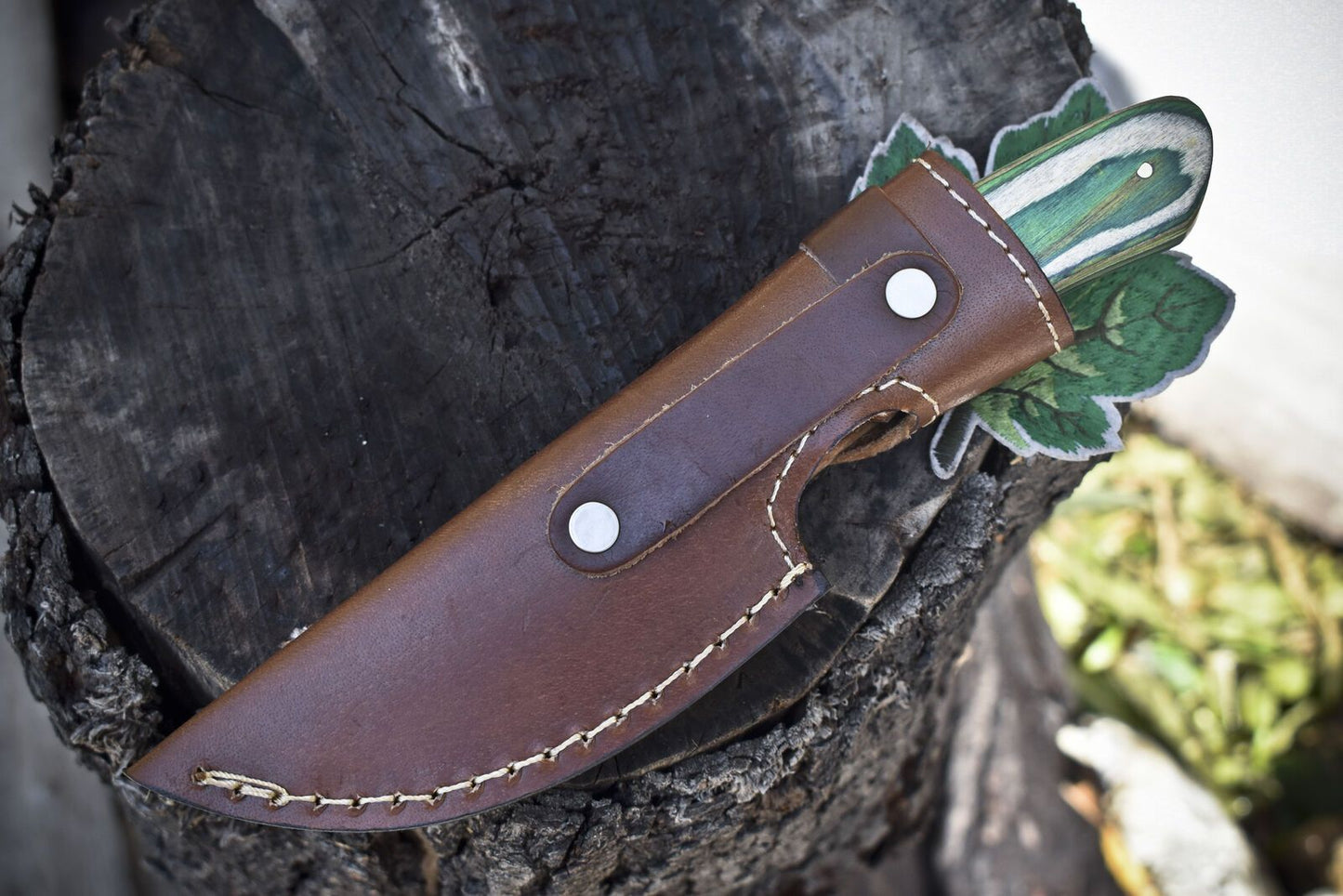 8" Custom Forged Skinner Knife AUS-8 Steel Hard Wood Handle Micarta Bolster with Leather Sheath Hiking