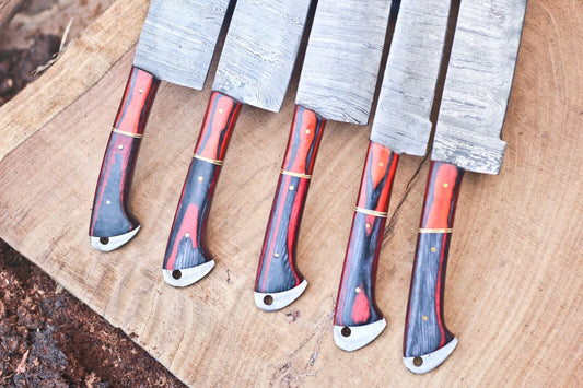 Custom Handmade Damascus Steel Chef Knife Set – 5 Pc Hand Forged Kitchen Knives