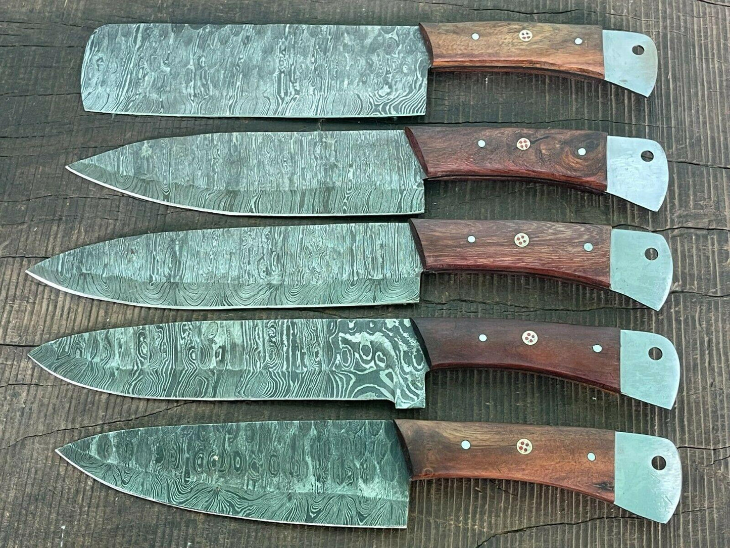 EVEREST 5-Piece Handmade Damascus Steel Chef Knife Set – Japanese Style Kitchen Cutlery