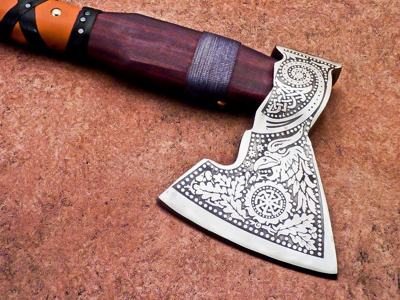 Hand Forged Bearded Viking Axe Tomahawk 17 Inch Carbon Steel with Engraved Head