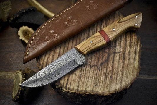 Custom Twist Damascus Skinner Knife Hardwood Handle EDC Hunting Tool