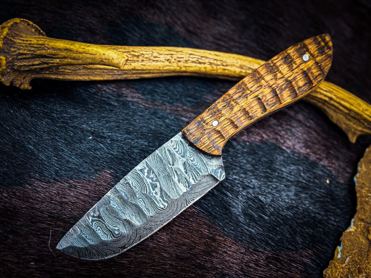 Custom Handmade D2 Steel Skinner Knife with Camel Bone Handle and Leather Sheath