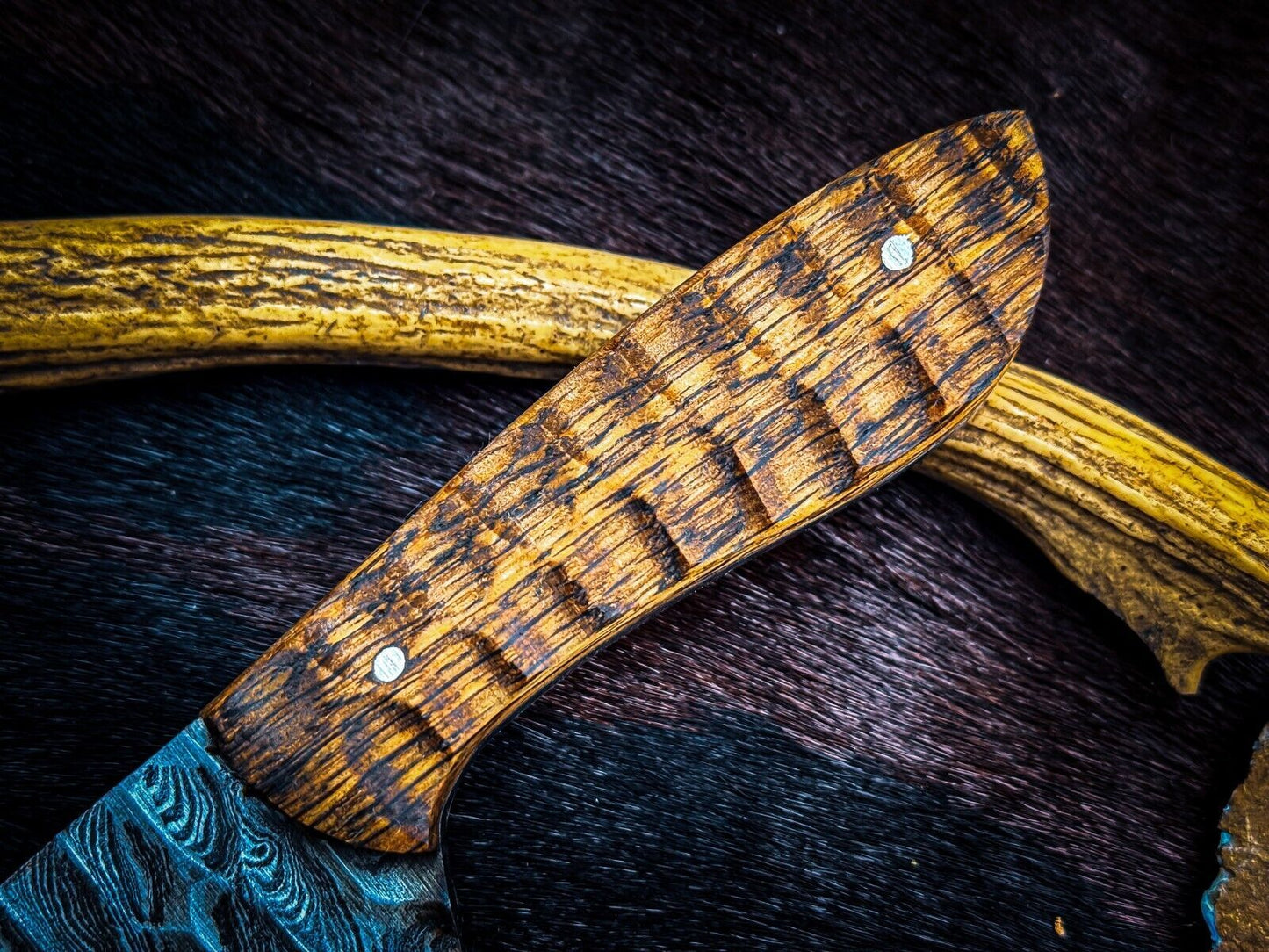 Custom Handmade D2 Steel Skinner Knife with Camel Bone Handle and Leather Sheath