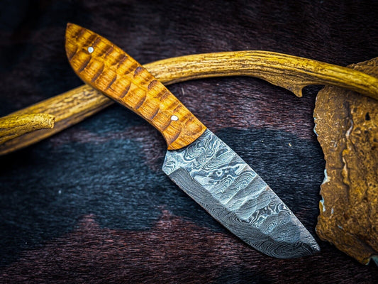 Custom Handmade D2 Steel Skinner Knife with Camel Bone Handle and Leather Sheath