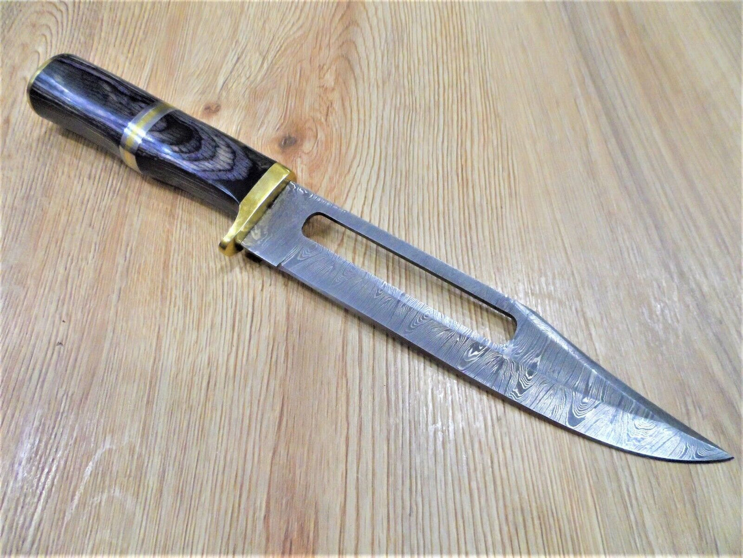 Heritage Forge 13 Inch Handmade Damascus Steel Bowie Knife with Hardwood Handle and Leather Sheath