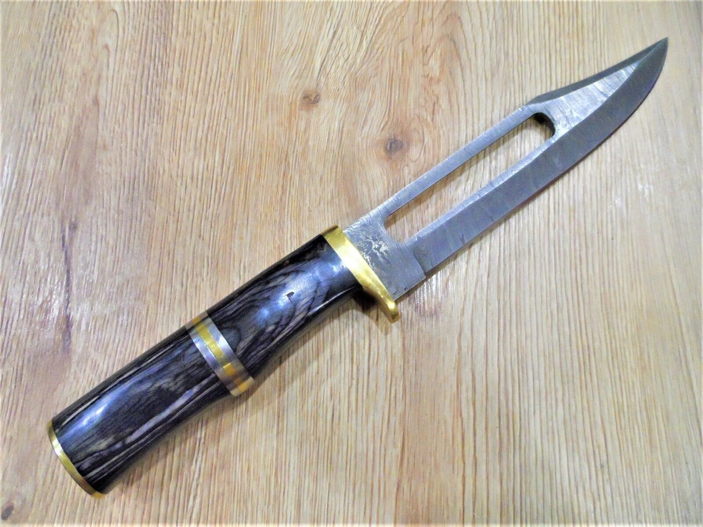 Heritage Forge 13 Inch Handmade Damascus Steel Bowie Knife with Hardwood Handle and Leather Sheath
