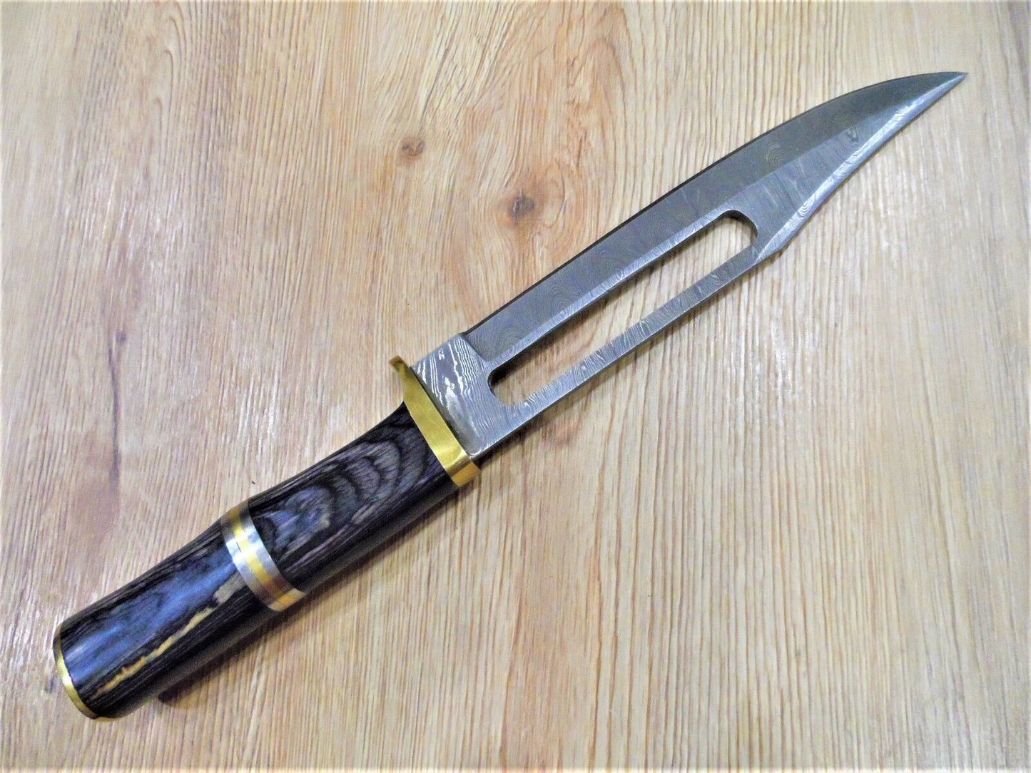 Heritage Forge 13 Inch Handmade Damascus Steel Bowie Knife with Hardwood Handle and Leather Sheath