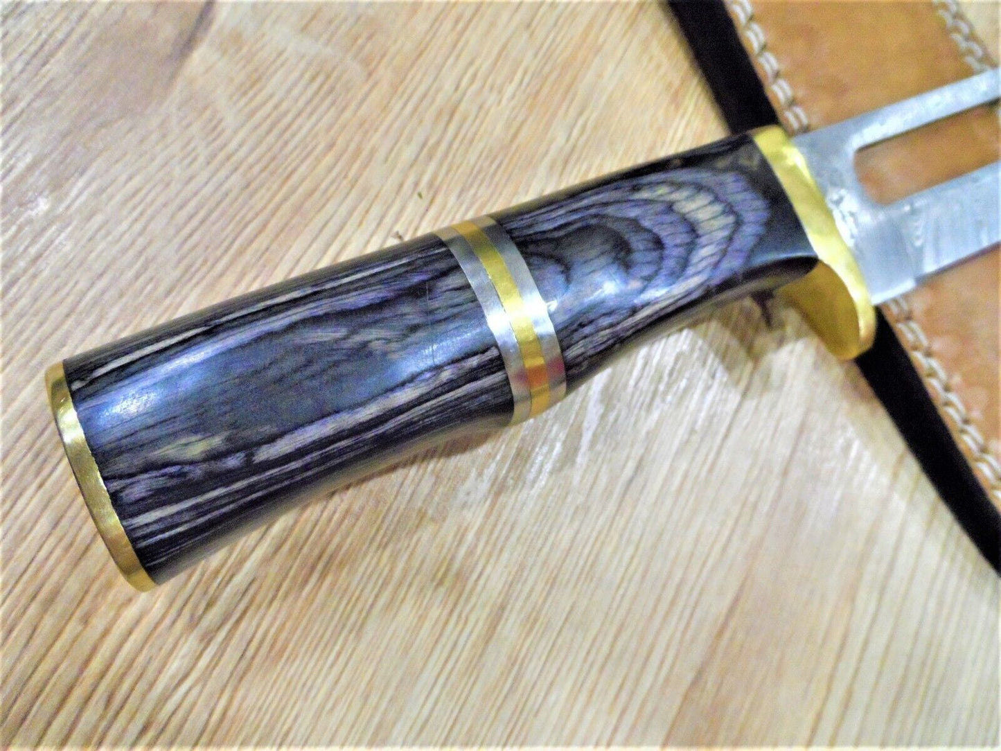 Heritage Forge 13 Inch Handmade Damascus Steel Bowie Knife with Hardwood Handle and Leather Sheath