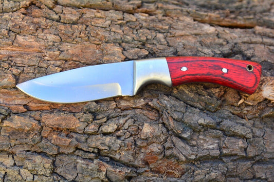 9" Handmade Skinner Knife – Stainless Steel Blade, Wooden Handle, Leather Sheath