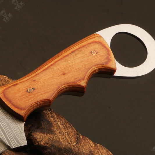 Heritage Forge Ladder Pattern Damascus Hunting Knife with Wood Handle