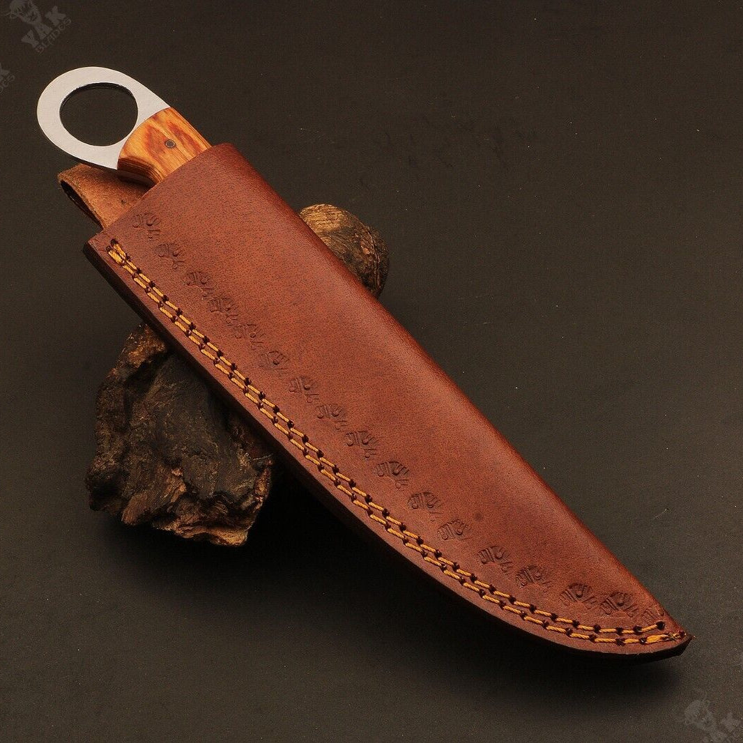 Heritage Forge Ladder Pattern Damascus Hunting Knife with Wood Handle