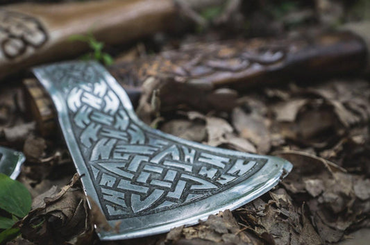 18 Inch Viking Engraved Hatchet Hand Forged High Carbon Steel Throwing Axe with Rosewood Handle and Leather Sheath