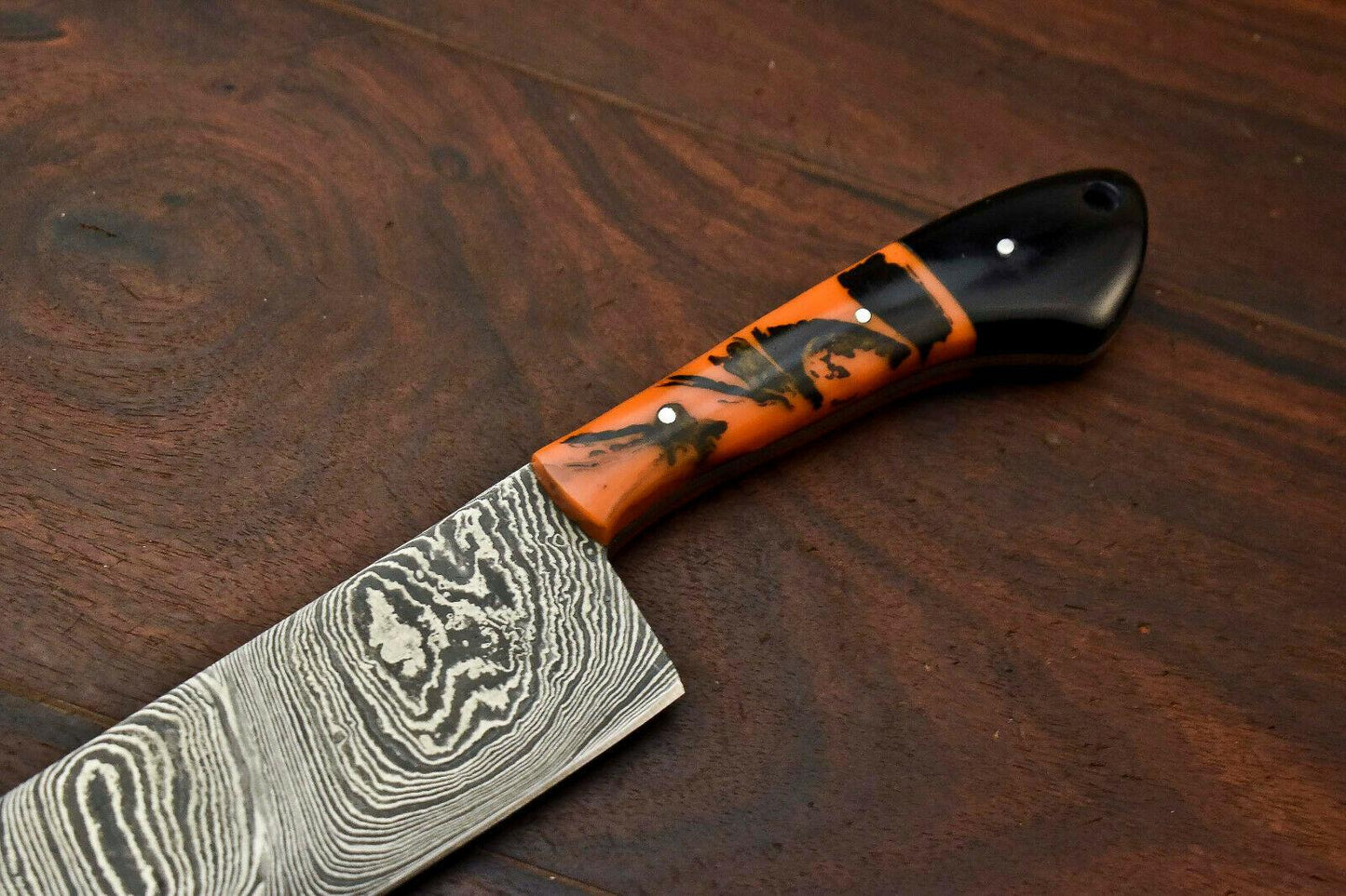 Handmade Damascus Steel Chef Kitchen Knife | 12" Full Tang, 7" Blade, Corian Handle