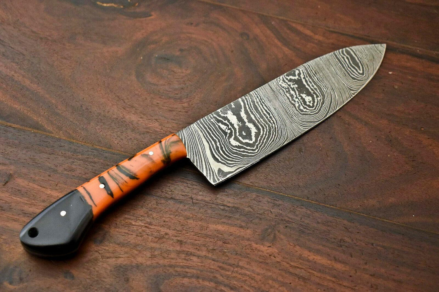 Handmade Damascus Steel Chef Kitchen Knife | 12" Full Tang, 7" Blade, Corian Handle