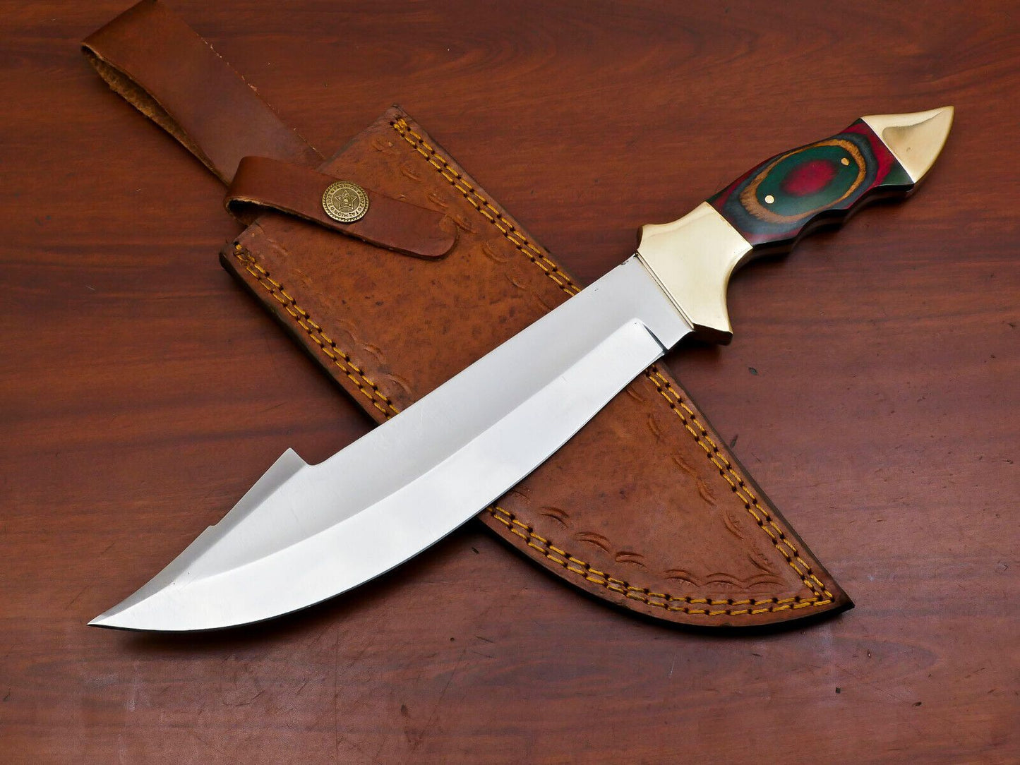 Outlander 12-Inch D2 Steel Full Tang Bowie Hunting Knife with Brass Guard