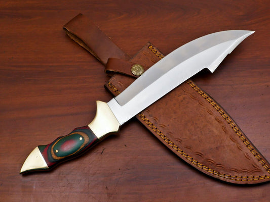 Outlander 12-Inch D2 Steel Full Tang Bowie Hunting Knife with Brass Guard