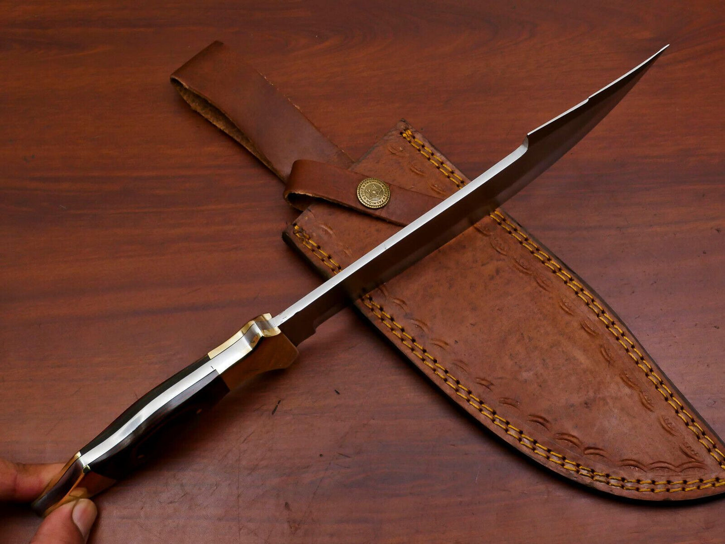 Outlander 12-Inch D2 Steel Full Tang Bowie Hunting Knife with Brass Guard