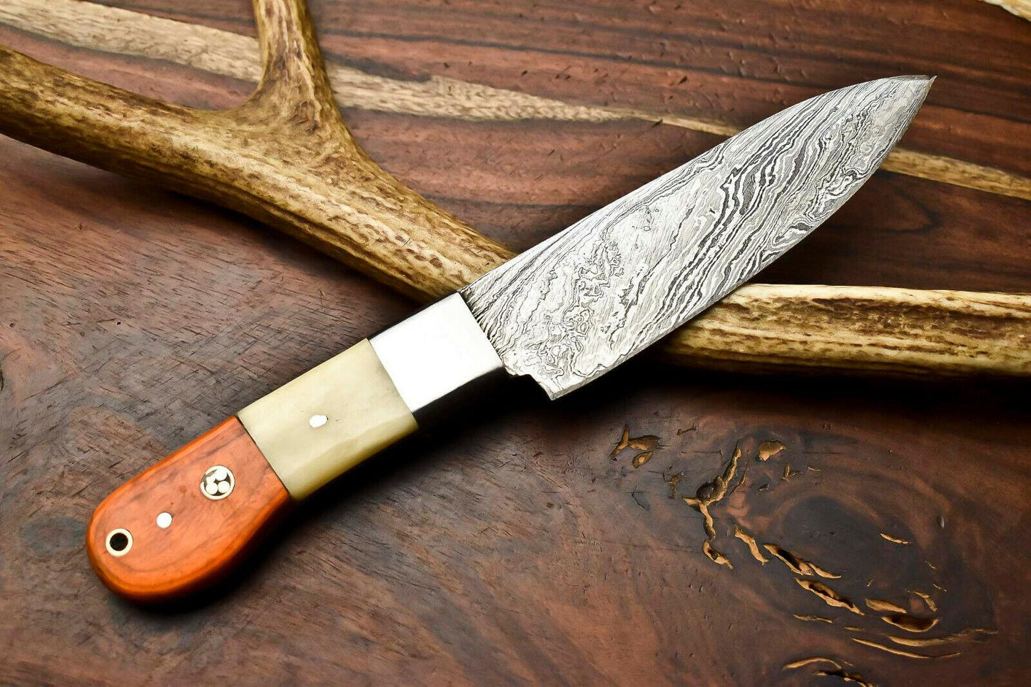 Hand Made Damascus Steel Blade Chef Kitchen Full Tang Knife | Camel Bone