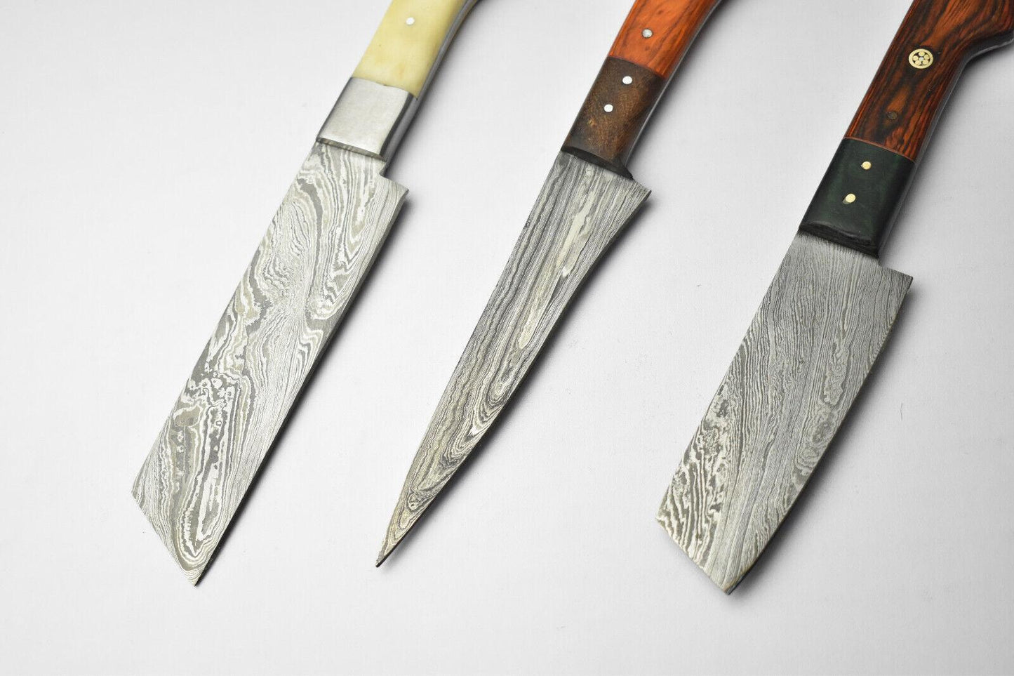 Lot of 3 Handmade Damascus Blade Kitchen Full Tang Chef Knifes
