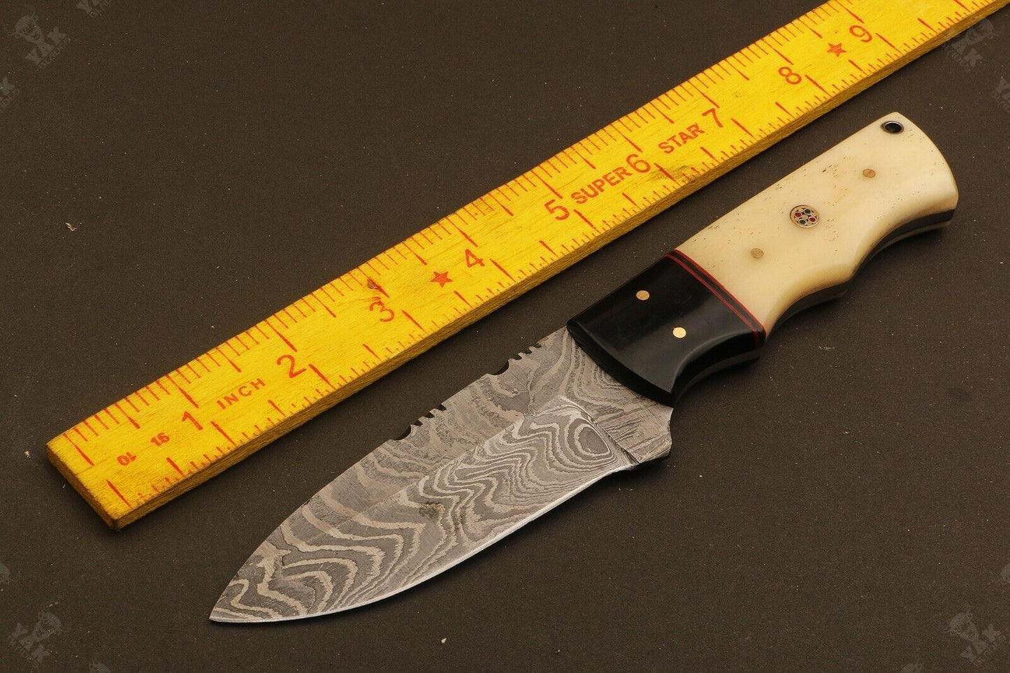 8.5" Hand Forged Twist Damascus Steel Drop Point Bowie Knife | Camel Bone Handle