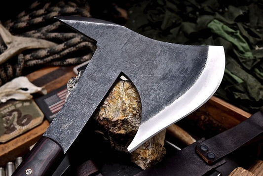 Custom Viking Battle Axe Tomahawk – Tactical Chopper Knife with Leather Sheath