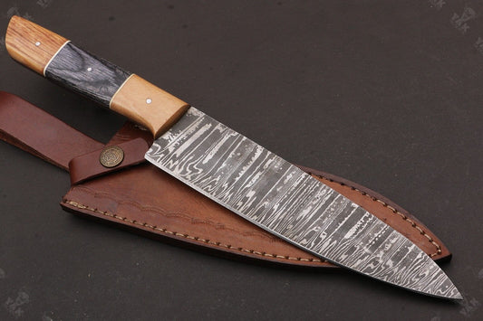 13” Fire Storm Handmade Damascus Steel Chef Knife – Resin Handle, Full Tang