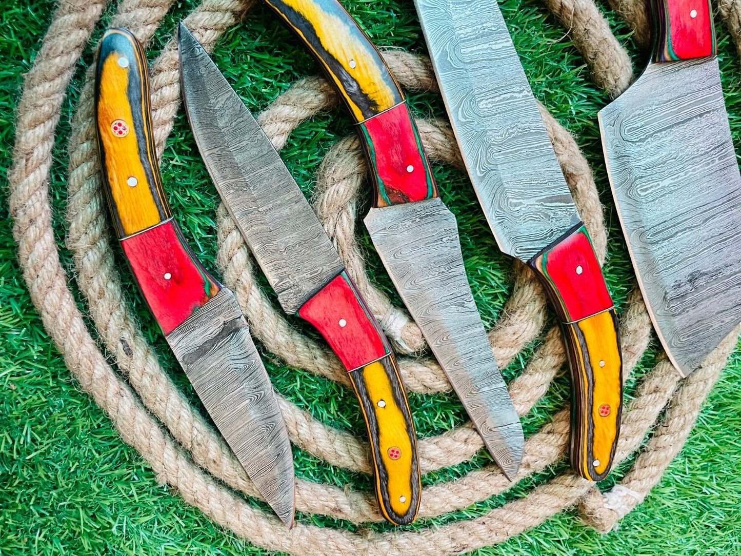 Professional 5-Piece Damascus Steel Kitchen Knife Set | Custom Handmade Chef Cutlery