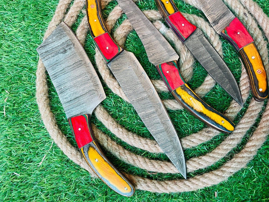 Professional 5-Piece Damascus Steel Kitchen Knife Set | Custom Handmade Chef Cutlery