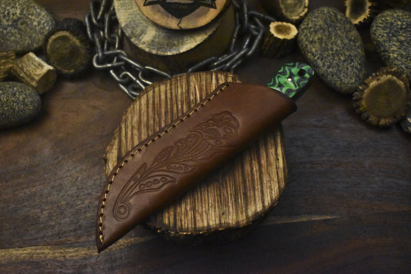 Twist Damascus Skinner Knife with Hardwood Handle Handmade Outdoor Survival Gift