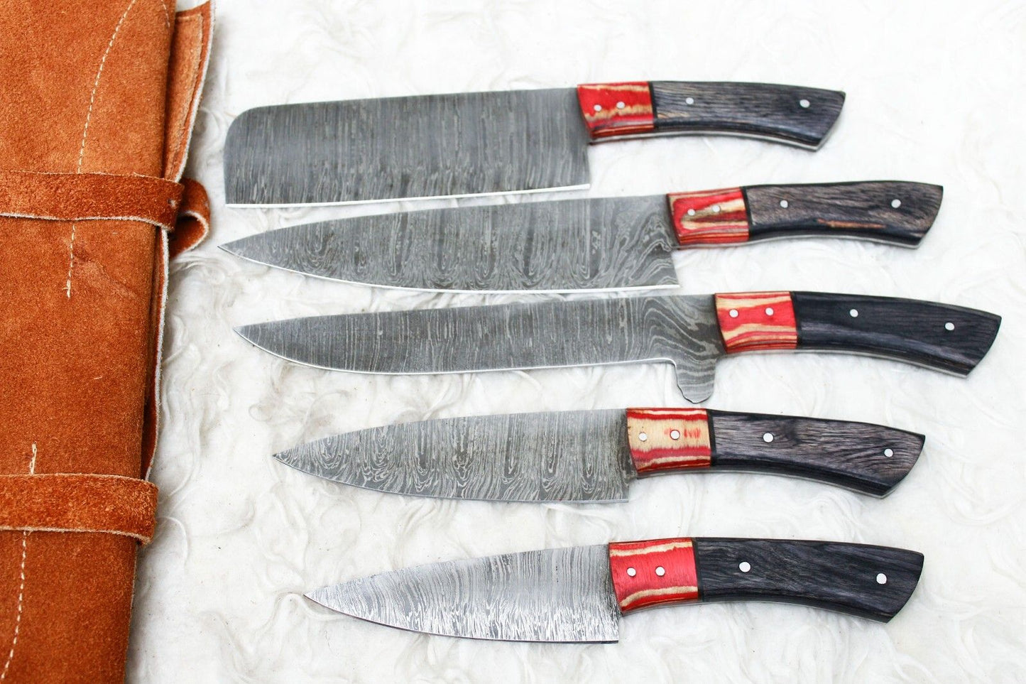 Handmade Damascus Steel Kitchen Knives 5-Piece Chef Knife Set – Fixed Blade