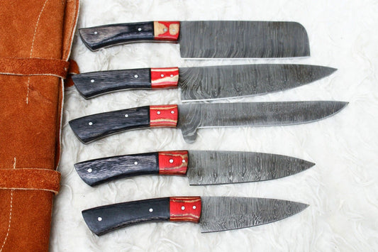 Handmade Damascus Steel Kitchen Knives 5-Piece Chef Knife Set – Fixed Blade