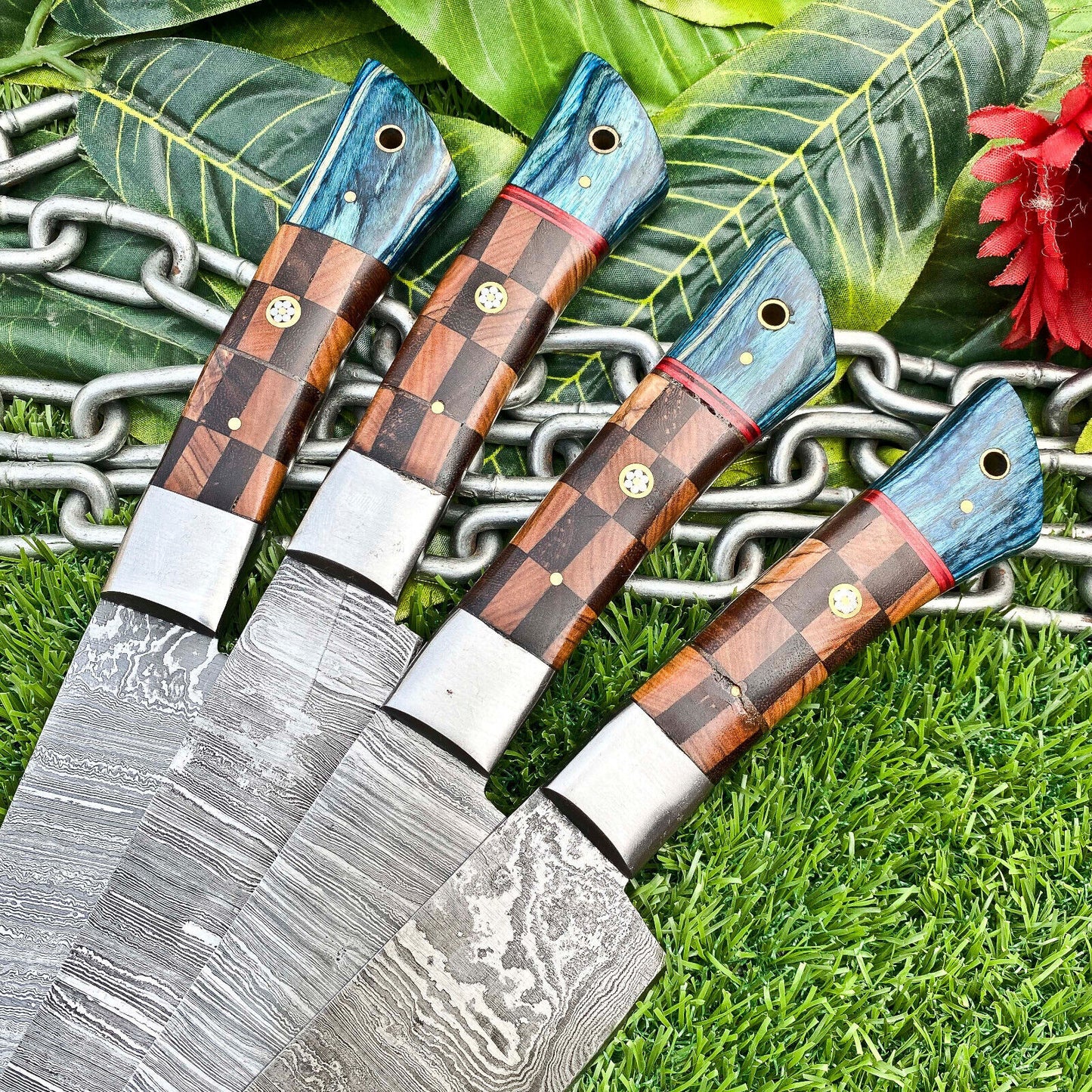 Lot of 4 Handmade Damascus Steel Full Tang Kitchen Chef Knife Set – Premium EDC Cutlery
