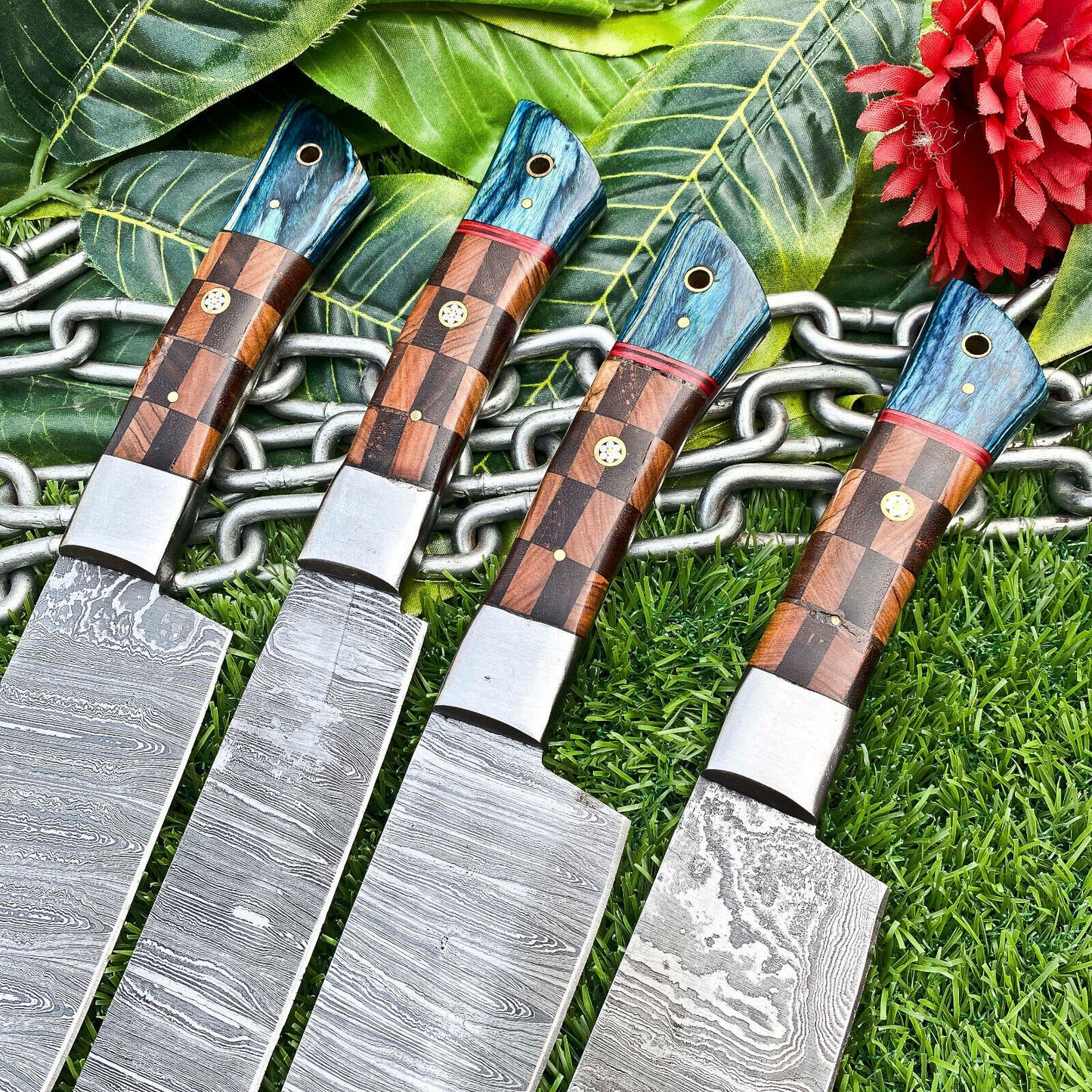 Lot of 4 Handmade Damascus Steel Full Tang Kitchen Chef Knife Set – Premium EDC Cutlery