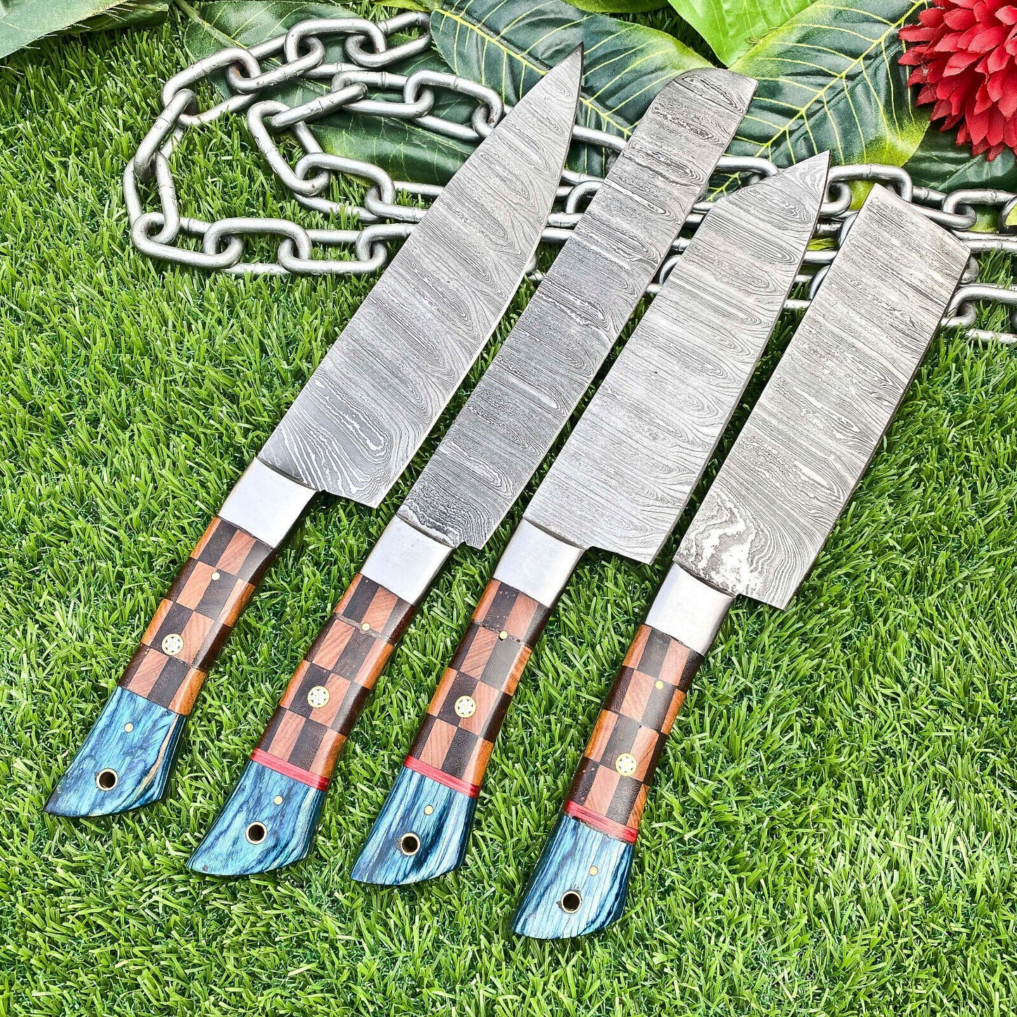 Lot of 4 Handmade Damascus Steel Full Tang Kitchen Chef Knife Set – Premium EDC Cutlery