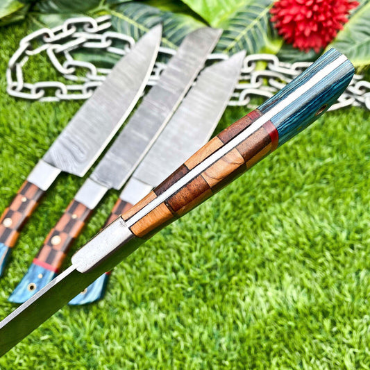 Lot of 4 Handmade Damascus Steel Full Tang Kitchen Chef Knife Set – Premium EDC Cutlery