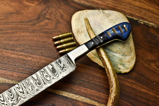 Hand Made Damascus Steel Chef Knife – Full Tang Kitchen Knife with Hard Wood Handle, 13"