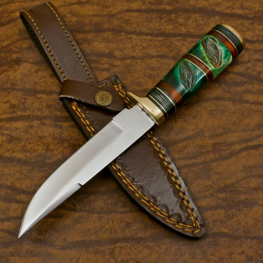 Handmade 12 Inch D2 Steel Bowie Camping Hunting Knife – Engraved Bone Handle, Full Tang Survival Blade