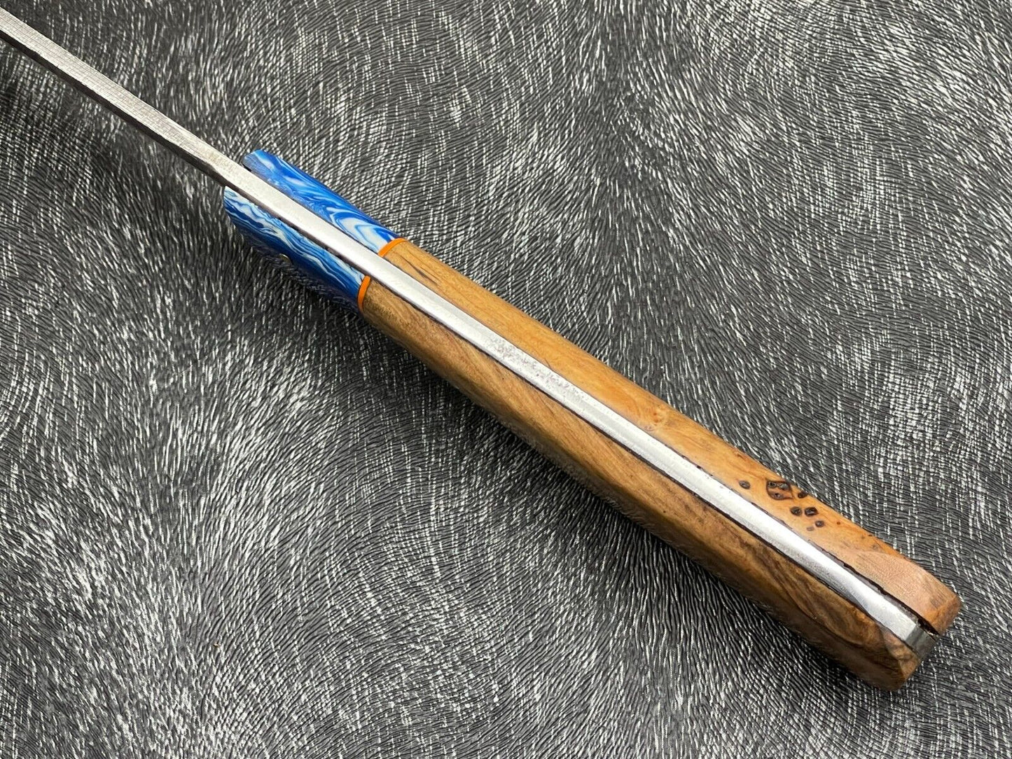 Heritage Forge 11 Inch Damascus Steel Hunting Bowie Knife with Olive Wood and Resin Handle